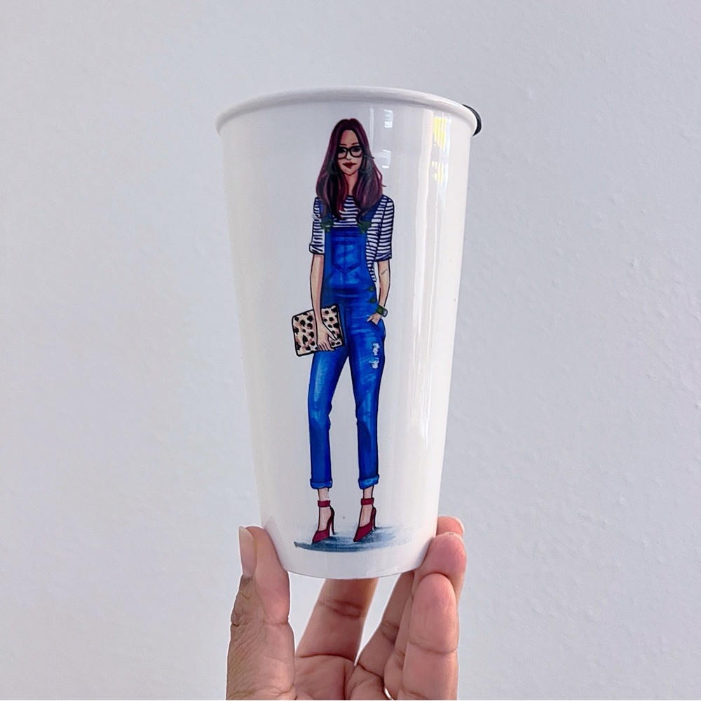 Rongrong Girl in Blue overalls Ceramic Coffee Tumbler